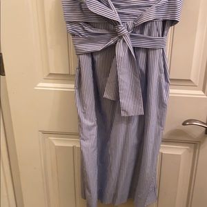 J Crew Striped Blue Midi Skirt with Waist Tie